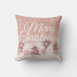 Christmas Pink Glitter Blush Pink Trees Family Thr Cushion