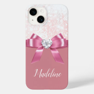 Christmas Pink Glitter Snowflake Ribbon  Diamond Case-Mate iPhone 14 Case
