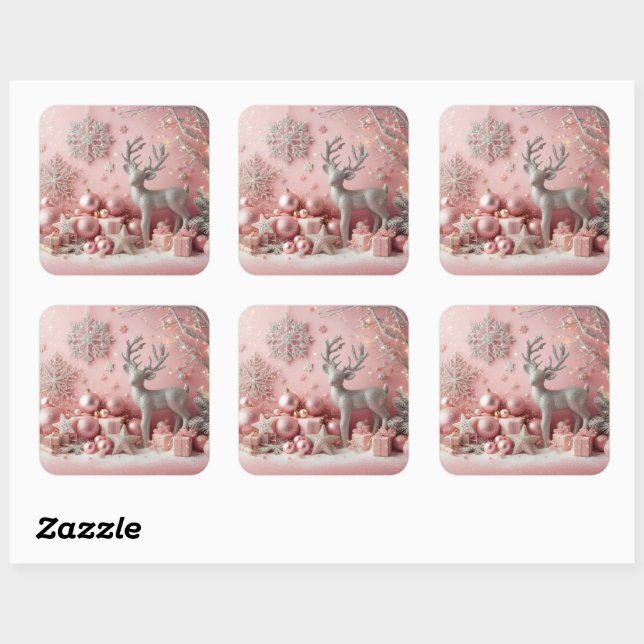 Christmas Pink Glittery Baby Elements  Square Sticker (Sheet)