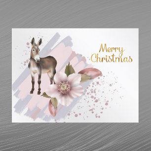 Christmas Pink Magnolia Mule Floral Watercolor Holiday Postcard