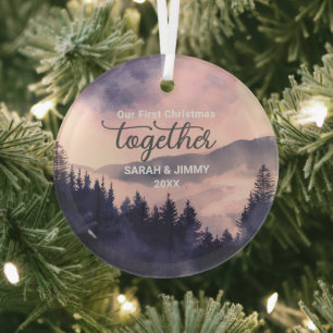 Christmas Pink Mountain Adventure Outdoor Couple Glass Tree Decoration