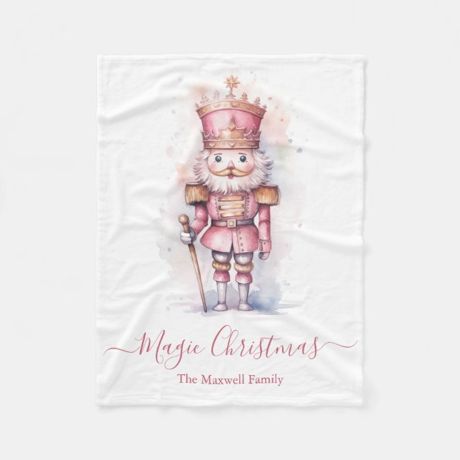 Christmas pink nutcracker watercolor name fleece blanket (Front)