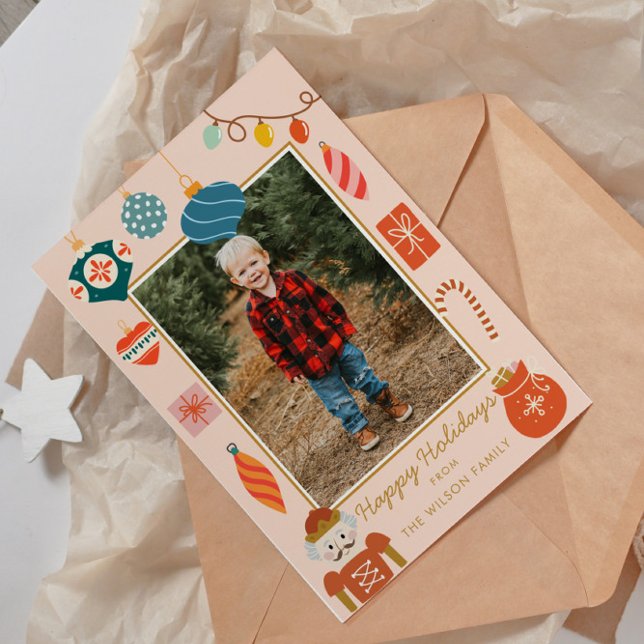 Christmas Pink Ornament Cute Family Photo Holiday Card (Creator Uploaded)