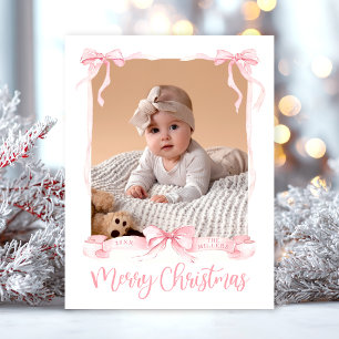 Christmas Pink Photo Holiday Postcard
