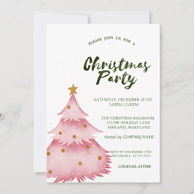 Christmas Pink Pine Tree Christmas Company Party Invitation (Front)