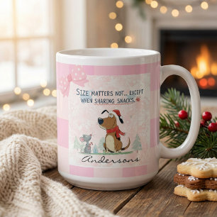Christmas pink Plaid Cartoon illustration funny Large Coffee Mug