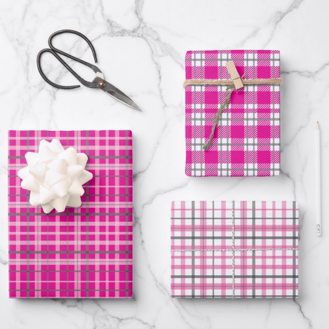 Christmas Pink Plaid Tartan  Wrapping Paper Sheet (Front)