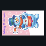 Christmas pink rectangle sticker Snowman drummer.<br><div class="desc">Christmas pink rectangular sticker Snowman drummer. and other Snowfolk. Winter Wonderland snowmen. Change the text - add a name - it's so easy! Lovable wintery snowmen and snowgirl characters playing their instruments in a Christmas band. Also check out the matching lovable wintery characters with skating penguins, sledging snowgirls, skiing snowmen...</div>