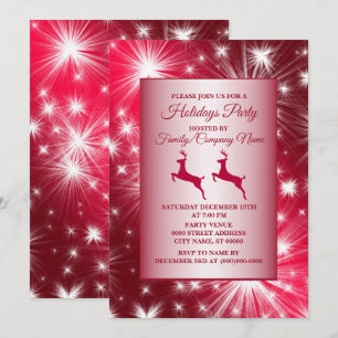 Christmas Pink Reindeer Holidays Elegant Invitation