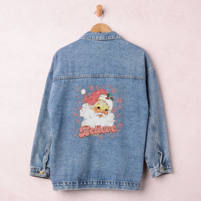 Christmas pink Santa believe Denim Jacket (Hangar)