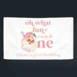 Christmas Pink Santa First Birthday Banner<br><div class="desc">Oh what fun,  it is to be One! Christmas Pink Santa first birthday party banner with watercolor pink santa.</div>