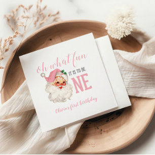 Christmas Pink Santa First Birthday Napkin