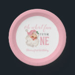 Christmas Pink Santa First Birthday Paper Plate<br><div class="desc">Oh what fun,  it is to be One! Christmas Pink Santa first birthday party plates with watercolor pink santa.</div>