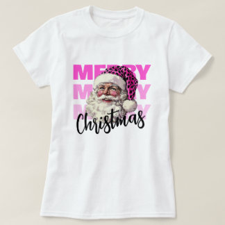 Christmas Pink Santa Leopard Tshirt