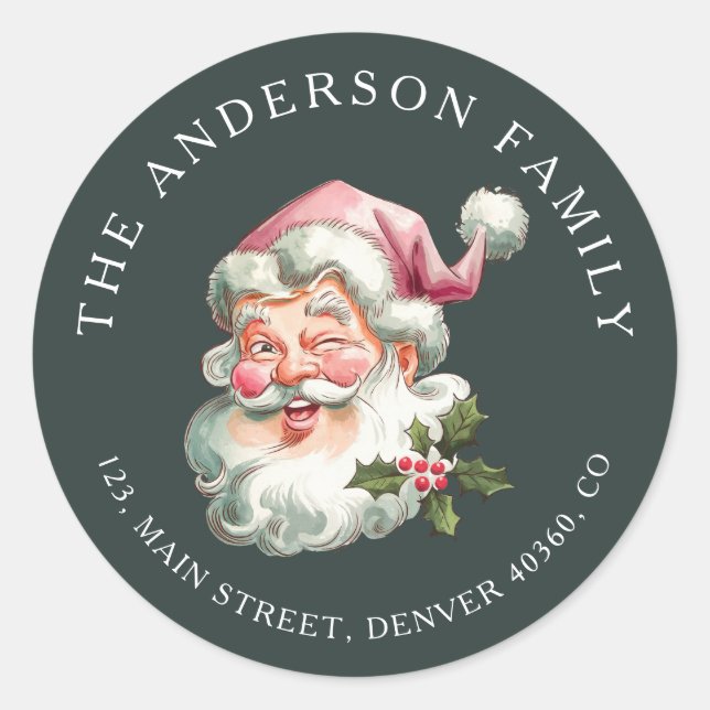 Christmas pink Santa return address label (Front)