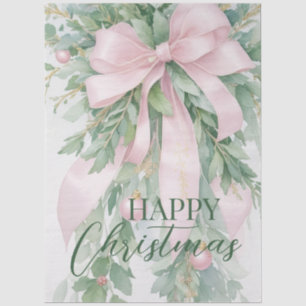 Christmas Pink Satin Ribbon Holly Greenery Tissue Paper