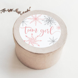 Christmas pink silver snowflakes team girl  classic round sticker