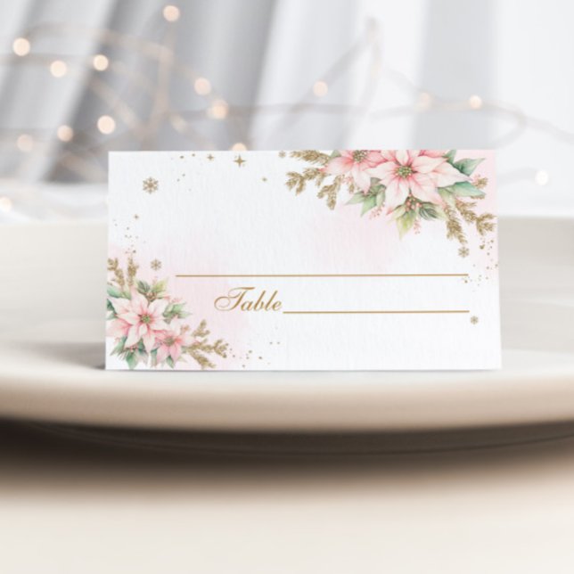 Christmas pink snowflakes poinsettia place card (Creator Uploaded)