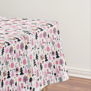 Christmas Pink Snowman Santa Reindeer Tablecloth 