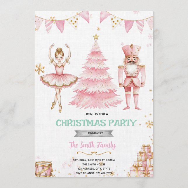 Christmas pink sugar plum nutcracker Invitation  (Front)