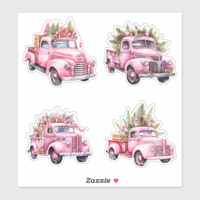 Christmas Pink Vintage Trucks (Sheet)