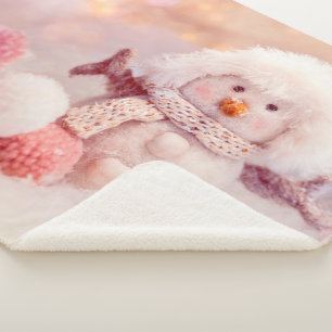 Christmas Pink & White Fluffy Snowman Sherpa Blanket