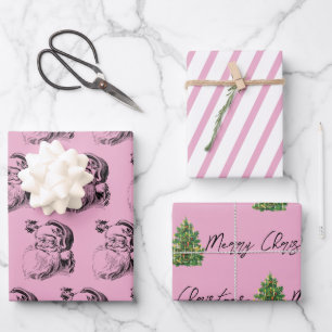 Christmas Pink & White Pattern Wrapping Paper Sheet