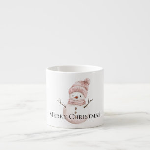 Christmas Pink White Snowman Espresso Cup