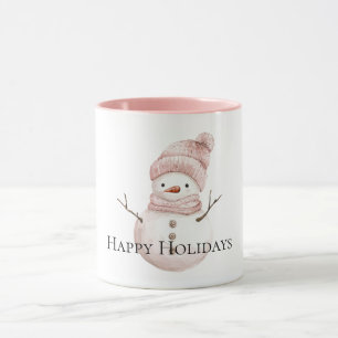Christmas Pink White Snowman Mug