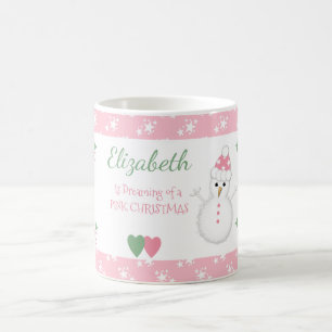 Christmas pink with a snowman coffee mug