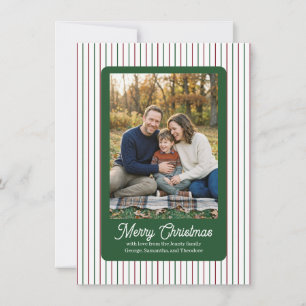 Christmas Pinstripe with Green Field Family Photo Holiday Card