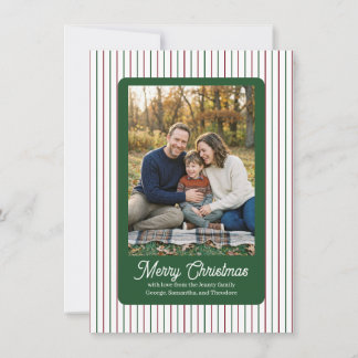 Christmas Pinstripe with Green Field Family Photo Holiday Card