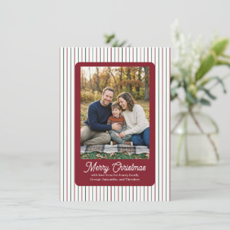 Christmas Pinstripe with Red Field Family Photo Holiday Card