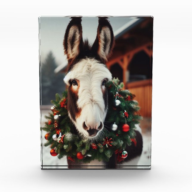Christmas Pinto Donkey Photo Block (Front)