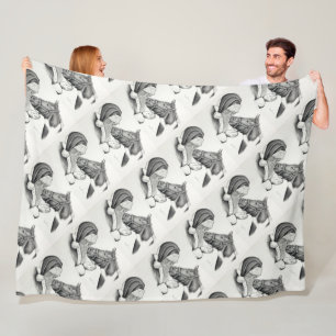 Christmas Pinto Paint Horse and Santa Fleece Blanket