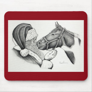 Christmas Pinto Paint Horse and Santa Mouse Mat