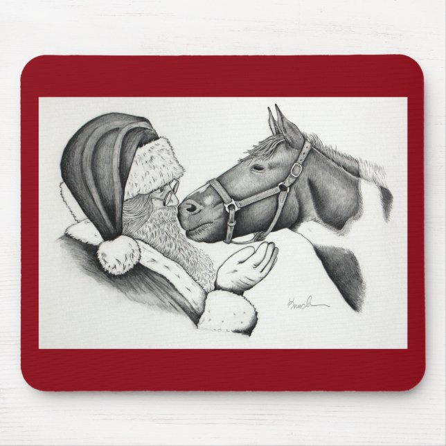 Christmas Pinto Paint Horse and Santa Mouse Mat (Front)
