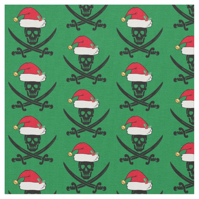 Christmas Pirate Skull Fabric (Close Up)