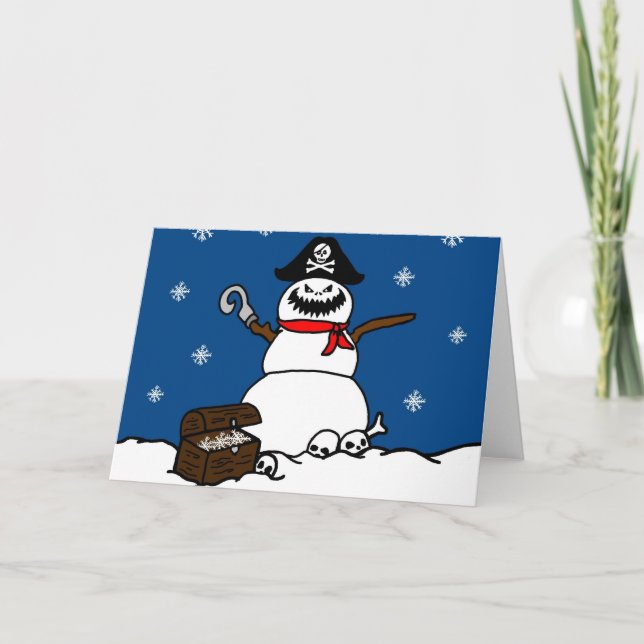 Christmas Pirate Snowman Holiday Card (Front)