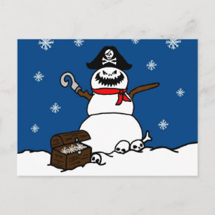 Christmas Pirate Snowman Holiday Postcard