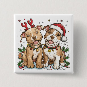 Christmas Pit Bull Dogs 15 Cm Square Badge