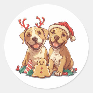 Christmas Pit Bull Dogs Classic Round Sticker