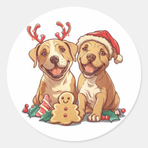 Christmas Pit Bull Dogs Classic Round Sticker