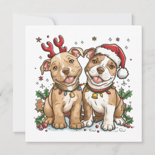 Christmas Pit Bull Dogs Holiday Card