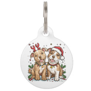 Christmas Pit Bull Dogs Pet Tag