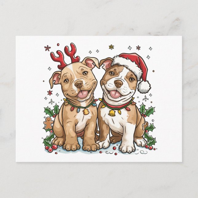 Christmas Pit Bull Dogs Postcard (Front)