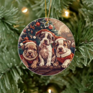 Christmas Pit Bull Puppy Dogs Ceramic Tree Decoration