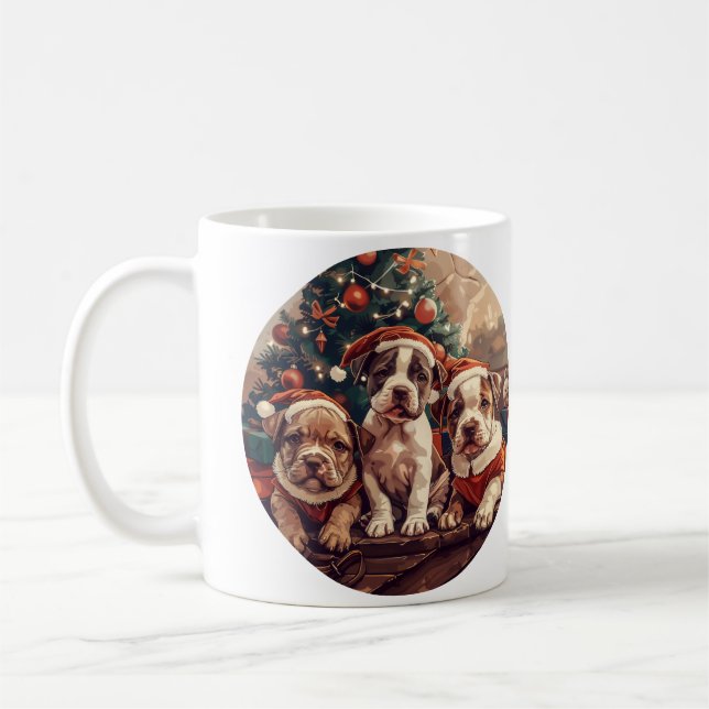 Christmas Pit Bull Puppy Dogs Coffee Mug (Left)