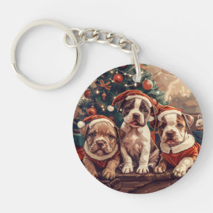 Christmas Pit Bull Puppy Dogs Key Ring