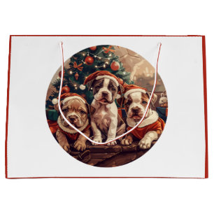 Christmas Pit Bull Puppy Dogs Large Gift Bag
